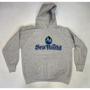 VINTAGE Sea World Pullover Hoodie Men Small Gray USA 80s 90s